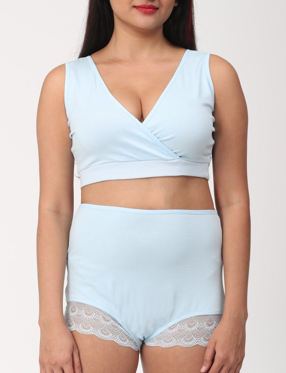  Combo of Sky Blue High Waist Lace Panty and Bra Sky Blue