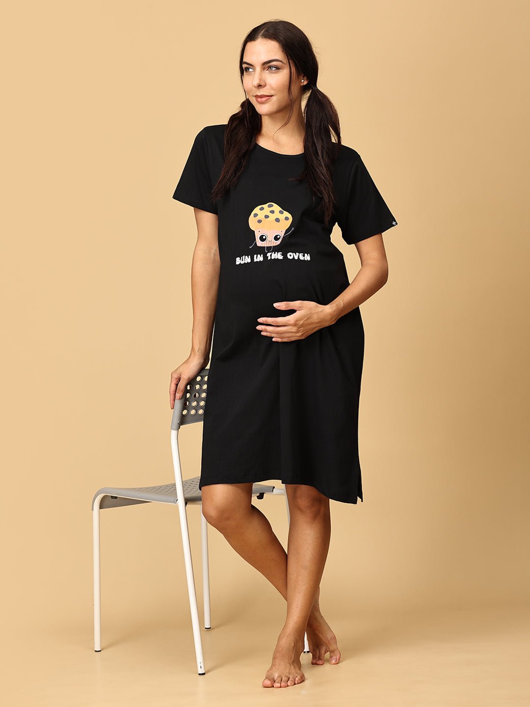  Combo Of Sleepy Mumma & Bun In The Oven Maternity T-Shirt Dress Multi