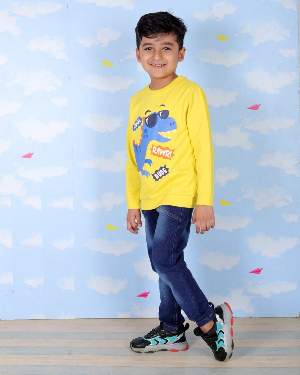 Yellow Cool Dino Rawr Sweatshirt For Boys