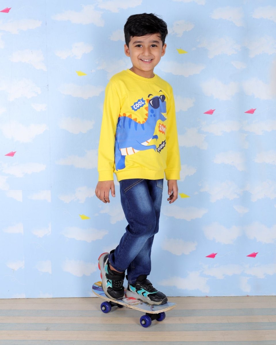 Yellow Cool Dino Rawr Sweatshirt For Boys