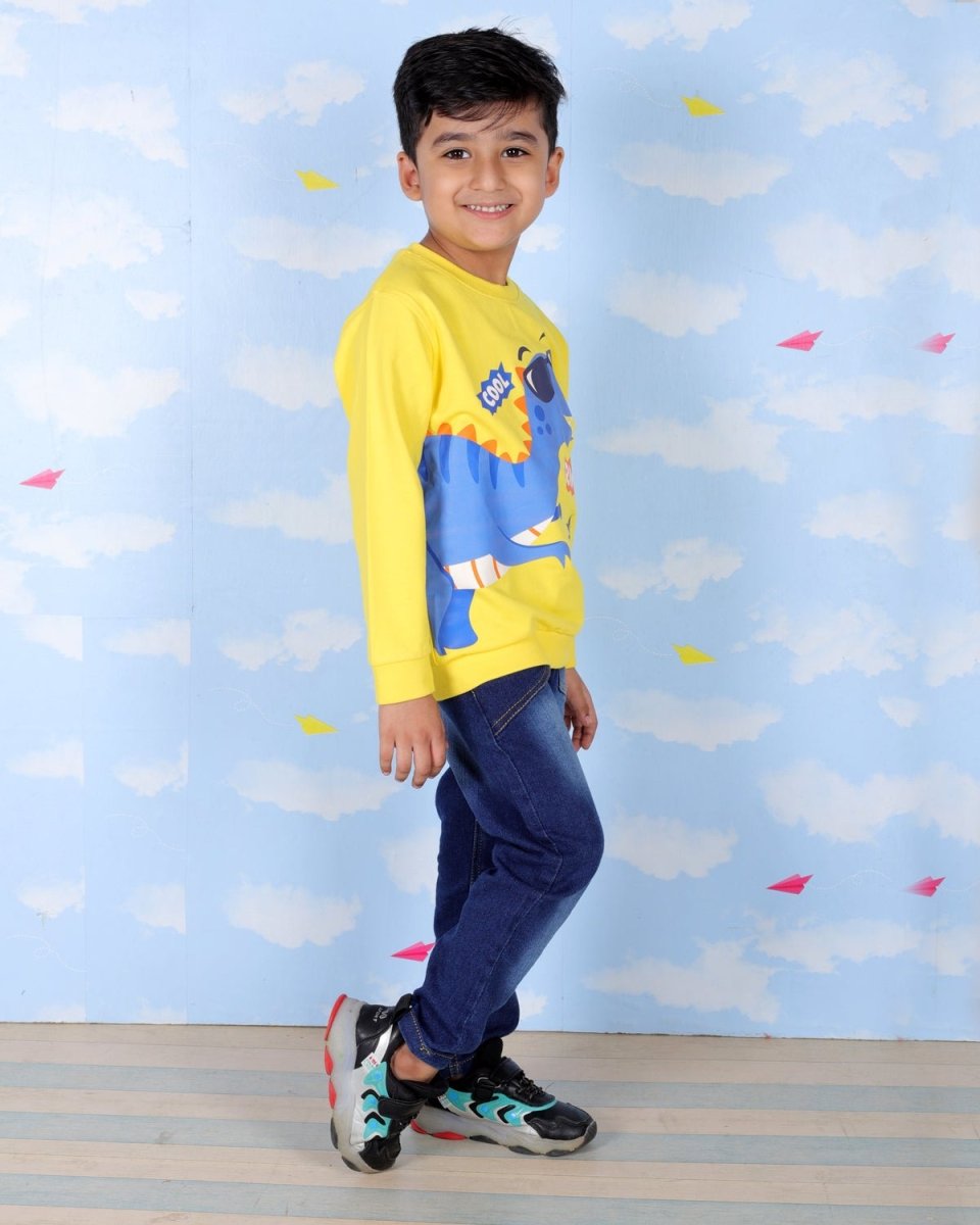 Yellow Cool Dino Rawr Sweatshirt For Boys
