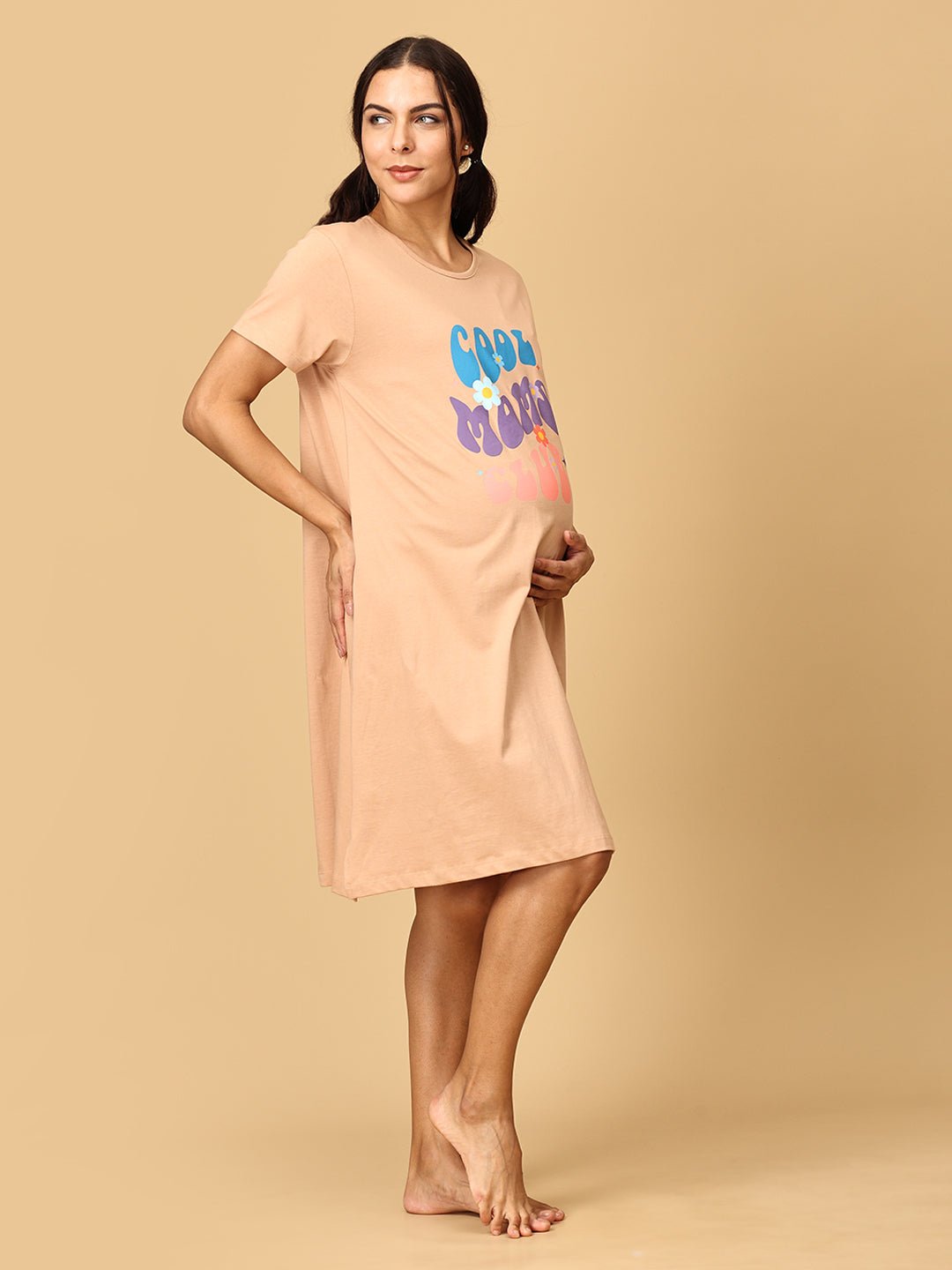  Cool Mom Club Maternity T Shirt Dress Sand