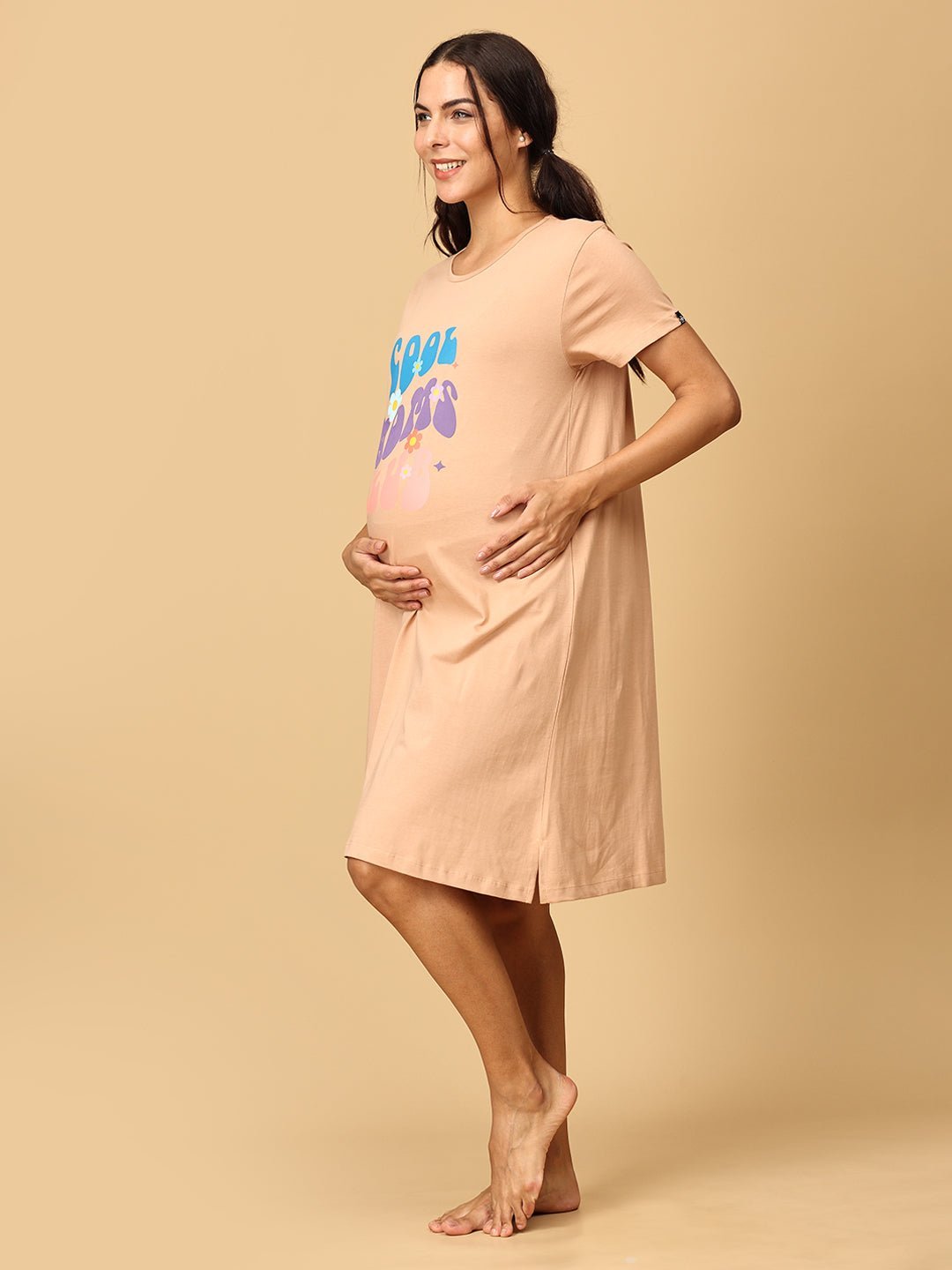  Cool Mom Club Maternity T Shirt Dress Sand