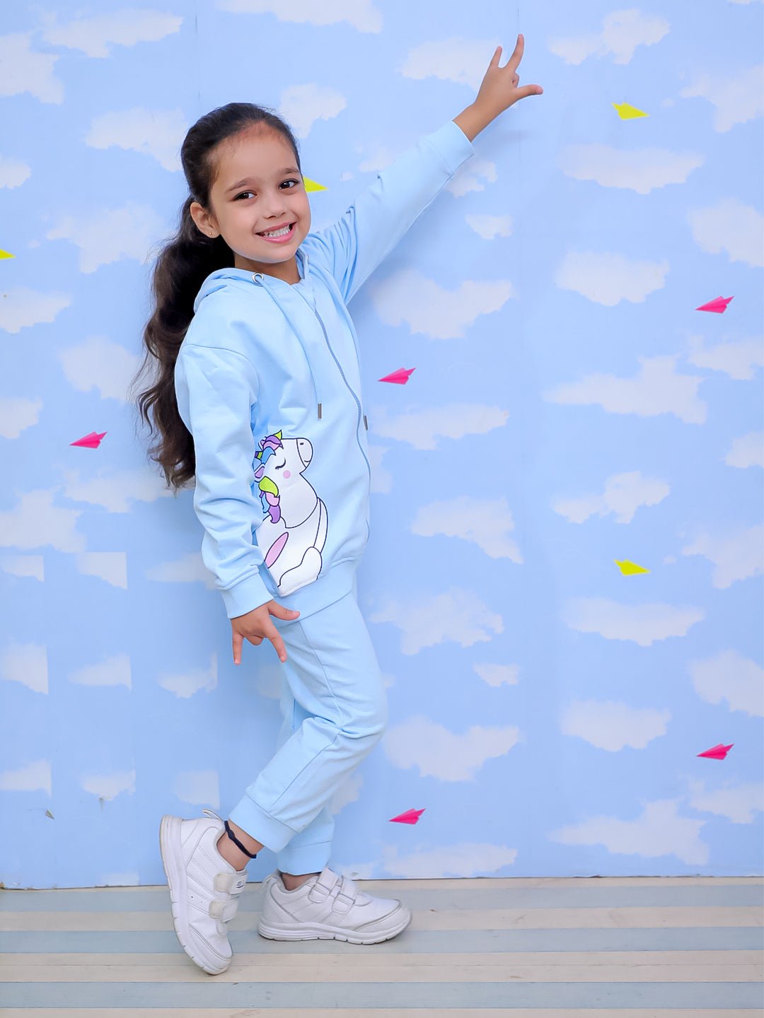 Cool Unicorn Zipper Hoodie And Light Blue Sweatpants For Kids