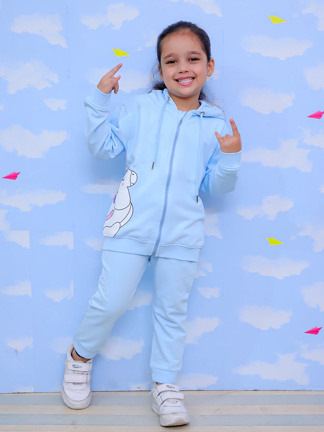 Cool Unicorn Zipper Hoodie And Light Blue Sweatpants For Kids