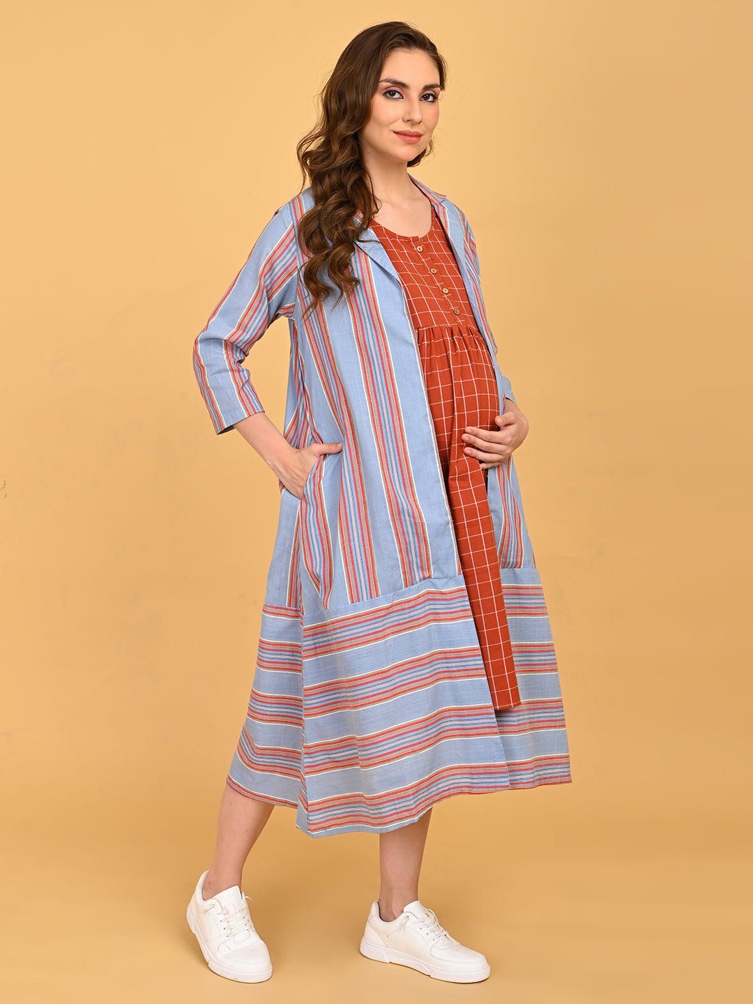  Copper Daybreak Maternity and Nursing Shacket Dress Multi