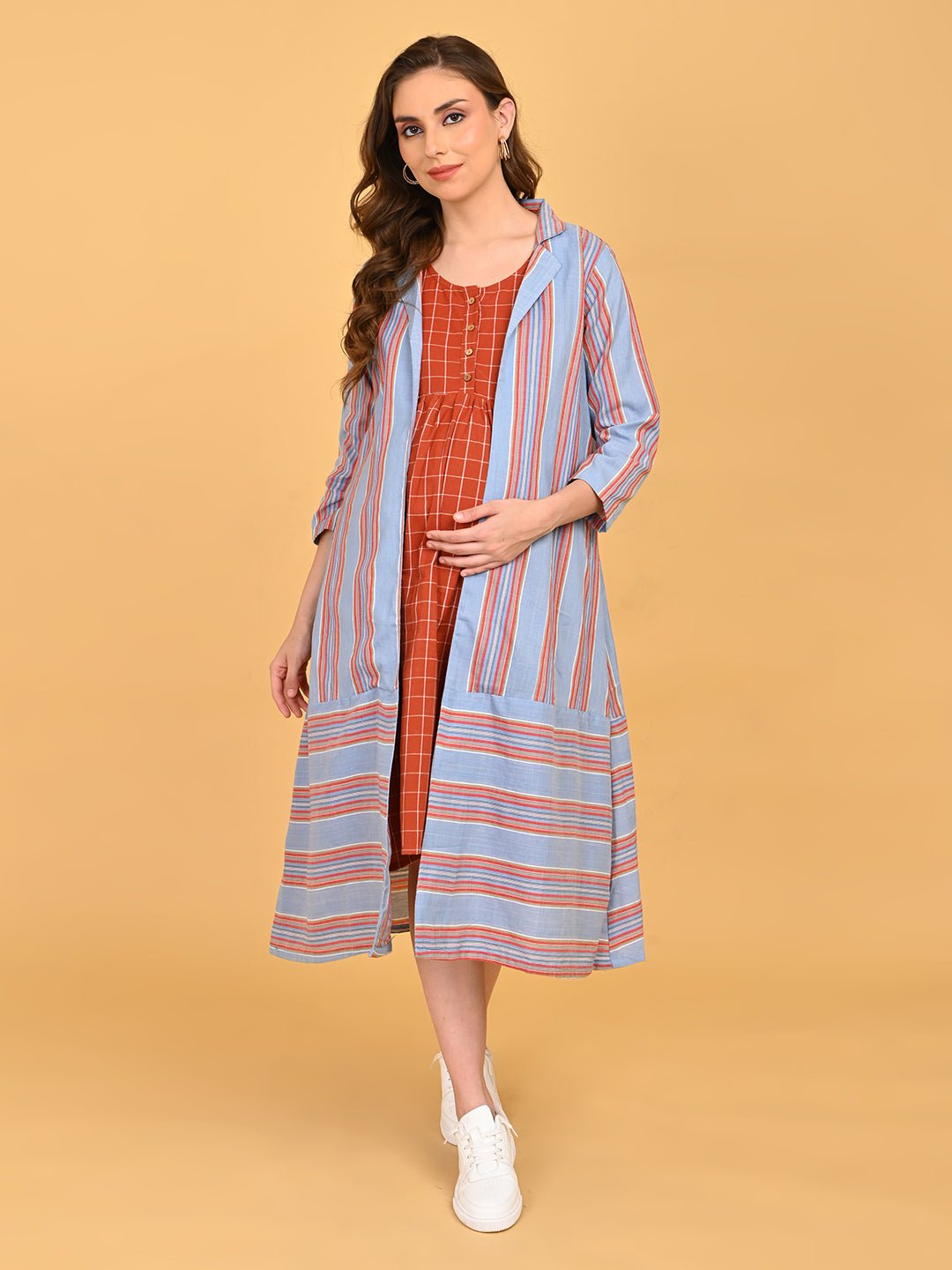  Copper Daybreak Maternity and Nursing Shacket Dress Multi