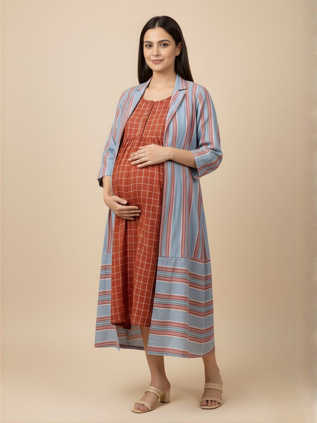  Copper Daybreak Maternity and Nursing Shacket Dress Multi