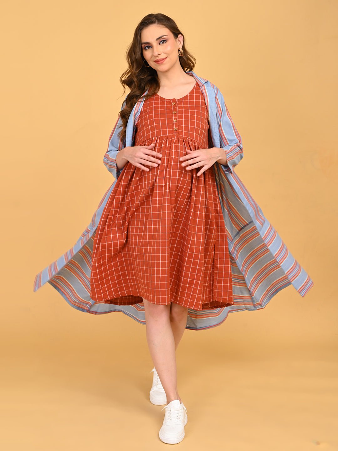  Copper Daybreak Maternity and Nursing Shacket Dress Multi