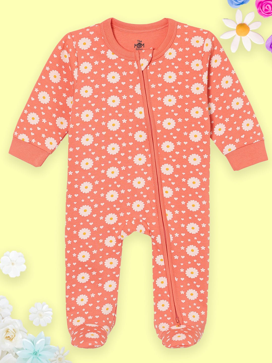  Coral Blossom Infant Zipper Romper