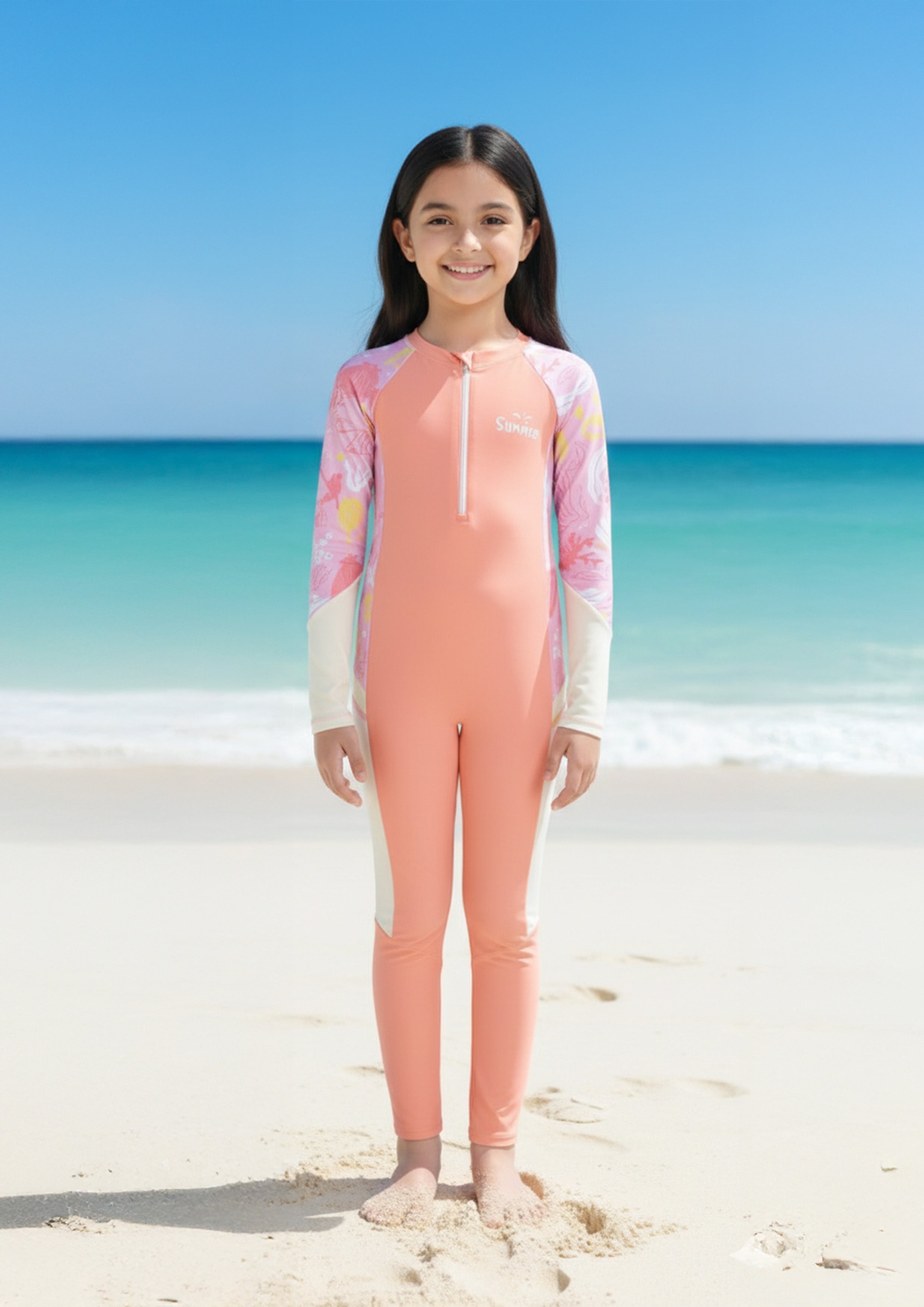 Coral Coast Long Sleeve Girls Full Length Swimsuit