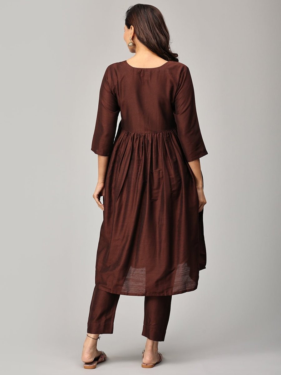  Cozy Café Maternity and Nursing Silk Kurta Set Brown