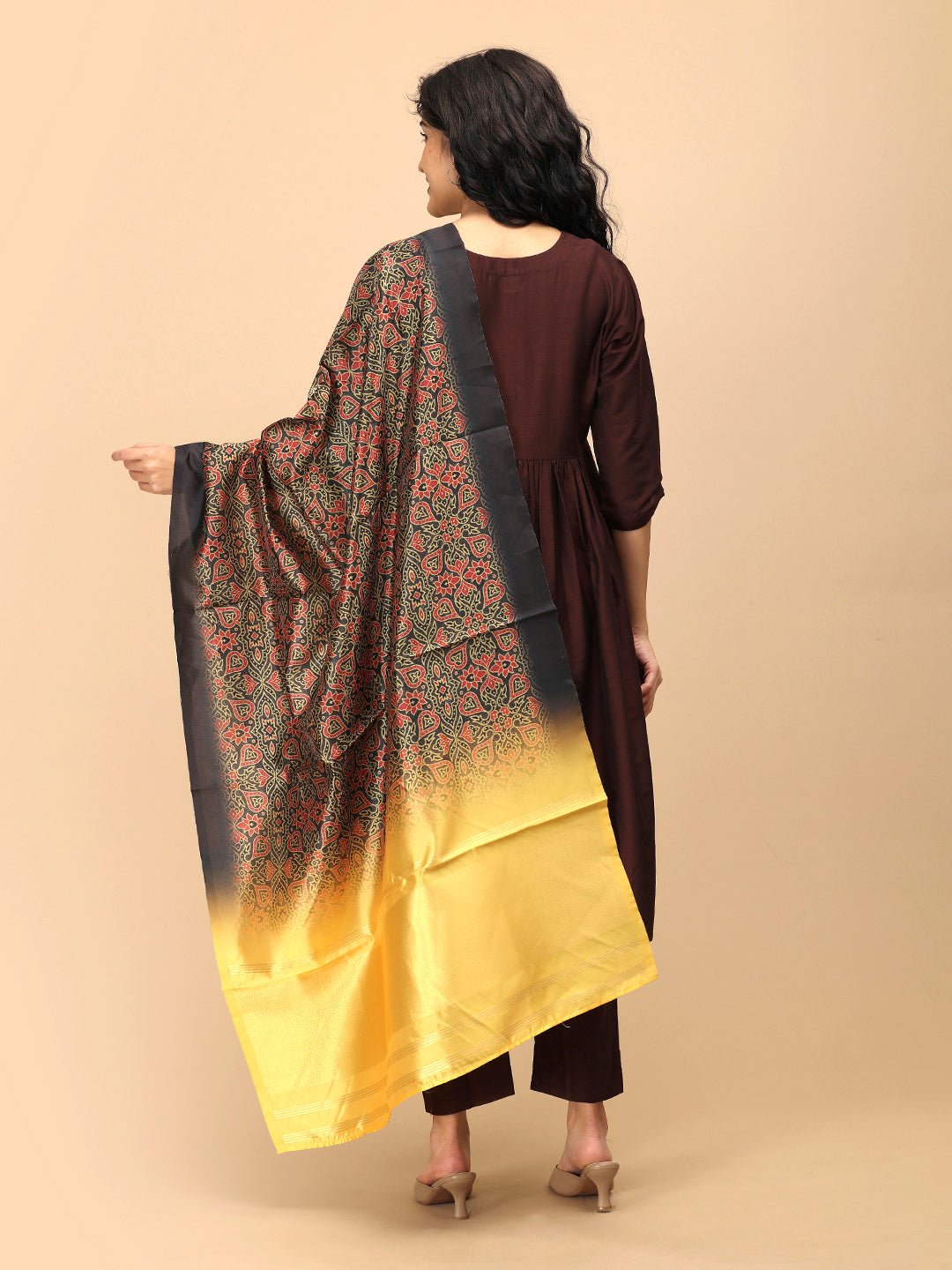  Cozy Café Maternity and Nursing Silk Kurta Set Brown
