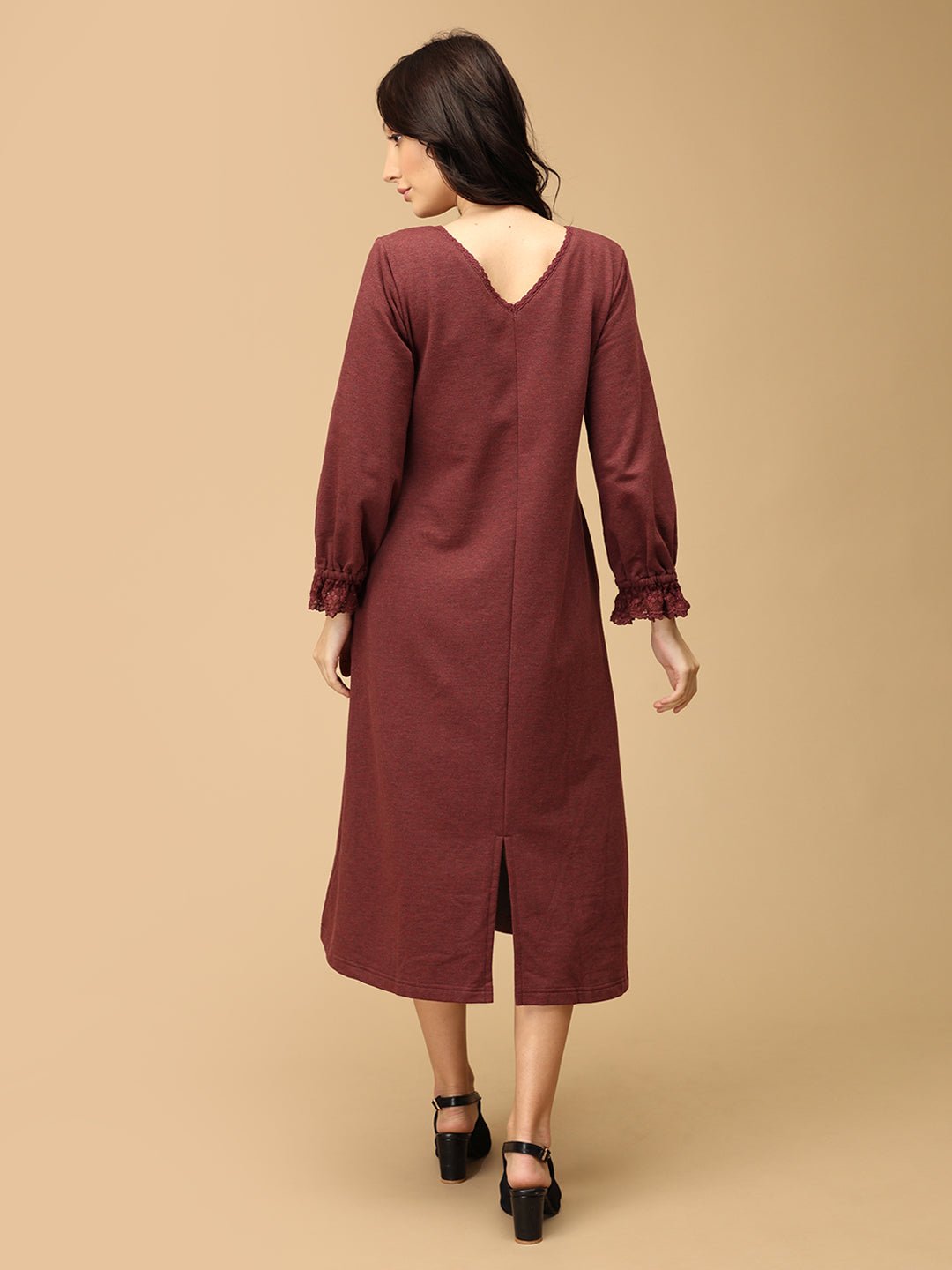  Cozy Claret Maternity and Nursing Winter Dress Maroon