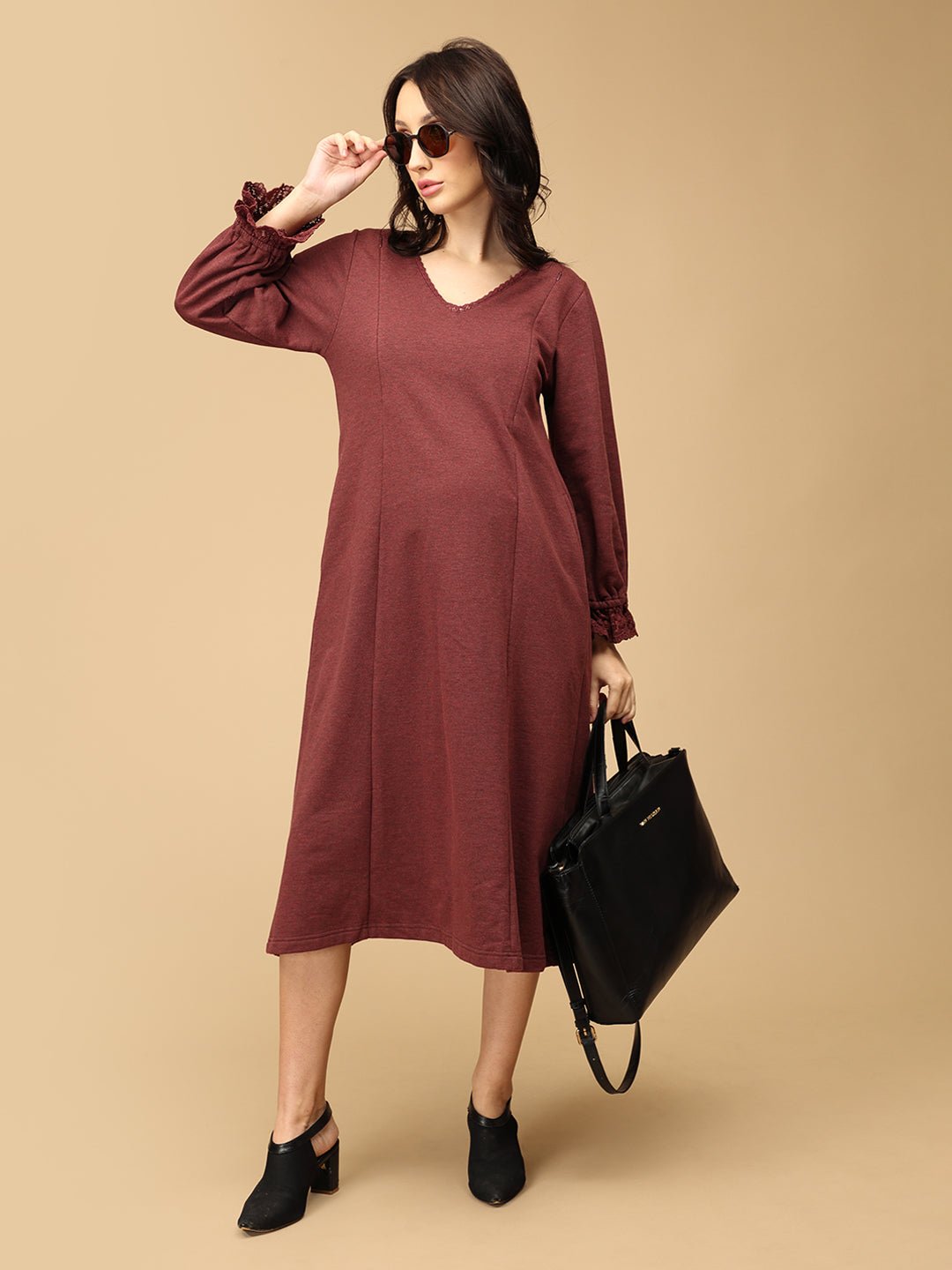  Cozy Claret Maternity and Nursing Winter Dress Maroon