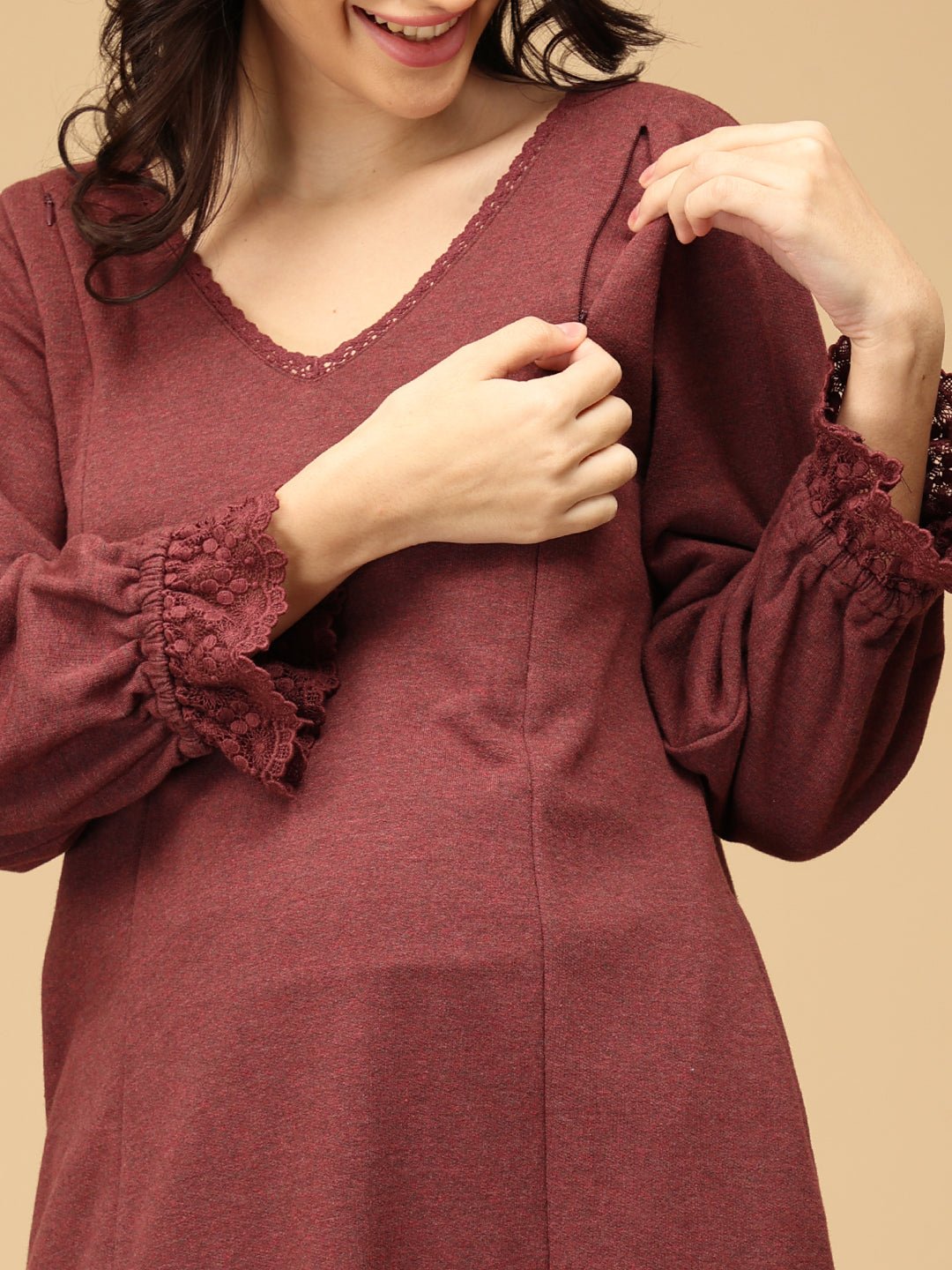  Cozy Claret Maternity and Nursing Winter Dress Maroon