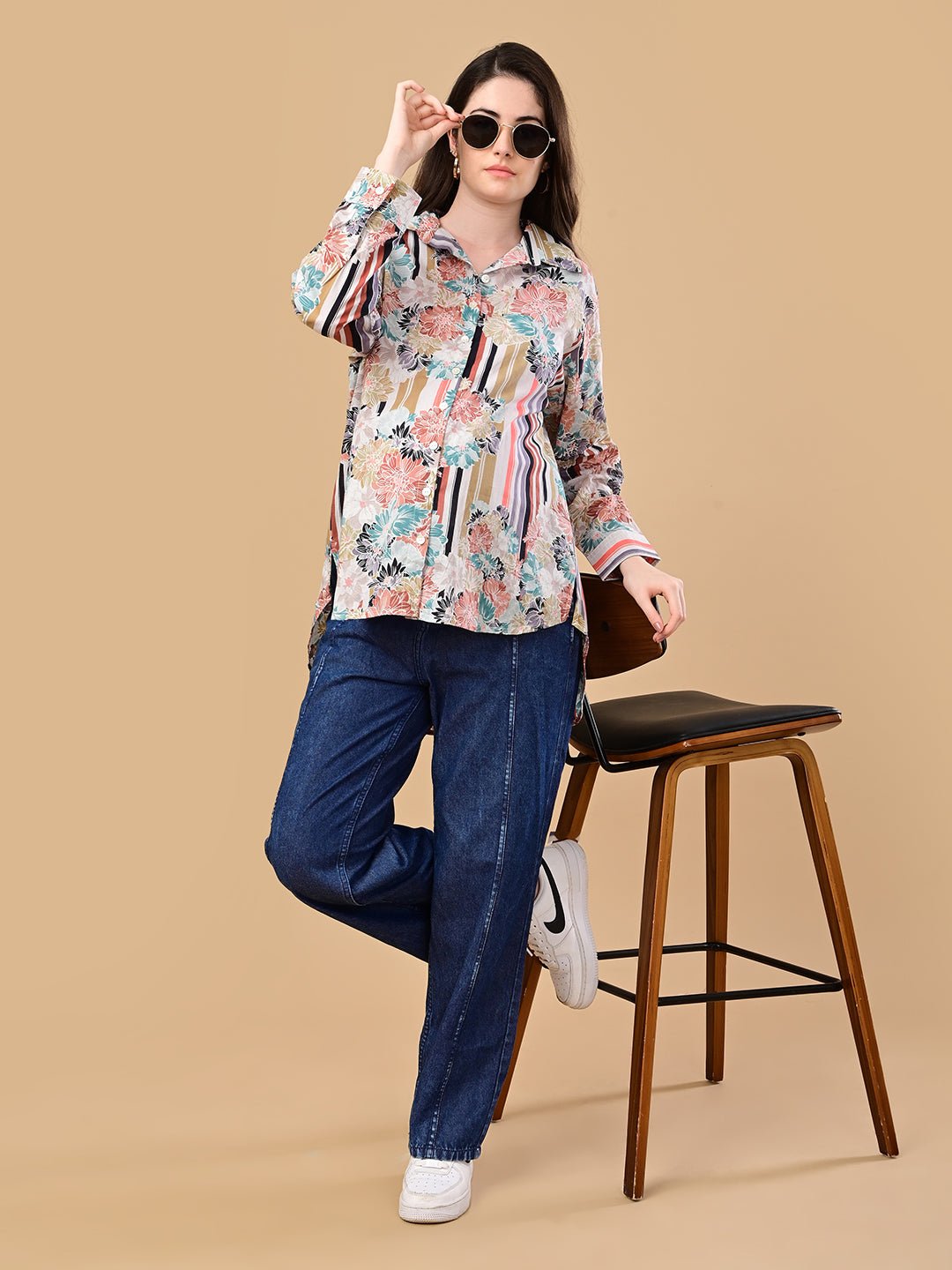  Cream Classic Maternity and Nursing Oversized Shirt Cream