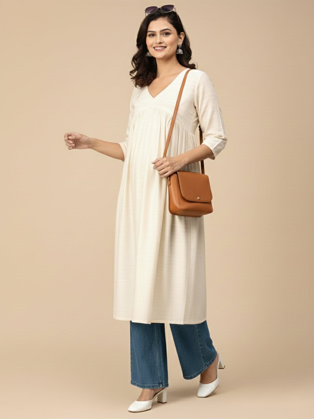  Sukoon Maternity and Nursing Silk Kurta Cream