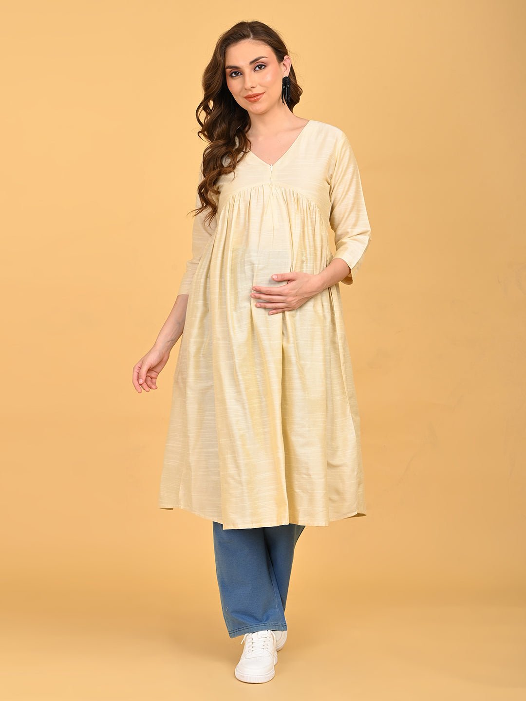  Sukoon Maternity and Nursing Silk Kurta Cream