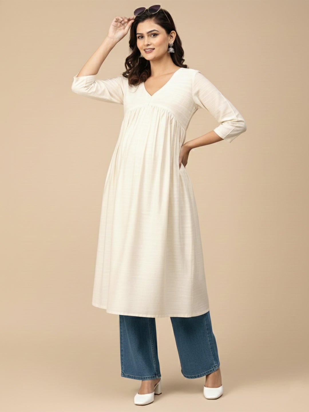  Sukoon Maternity and Nursing Silk Kurta Cream