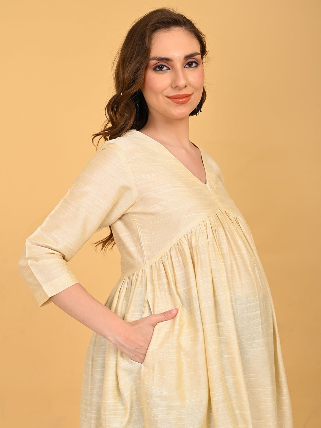  Sukoon Maternity and Nursing Silk Kurta Cream