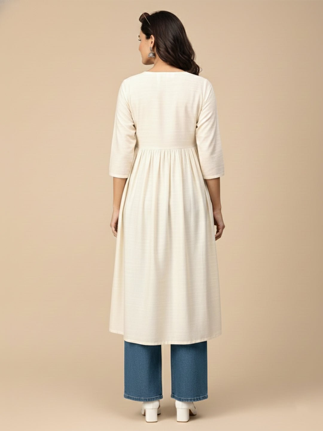  Sukoon Maternity and Nursing Silk Kurta Cream