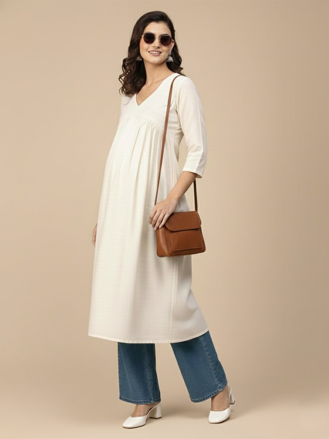  Sukoon Maternity and Nursing Silk Kurta Cream