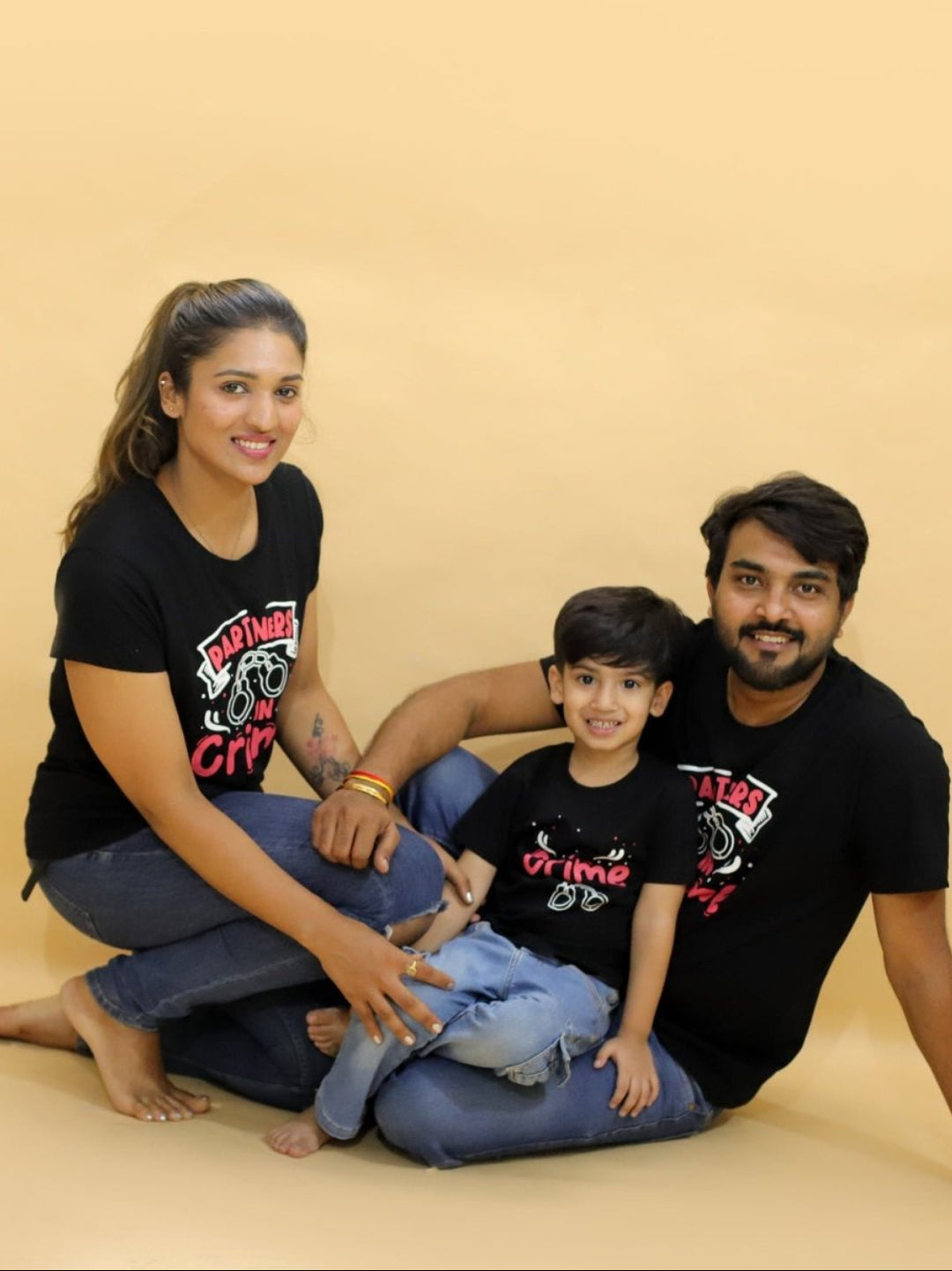 Crime Partners Matching Family T-shirt Combo Of 3 Round Neck Cotton Tees