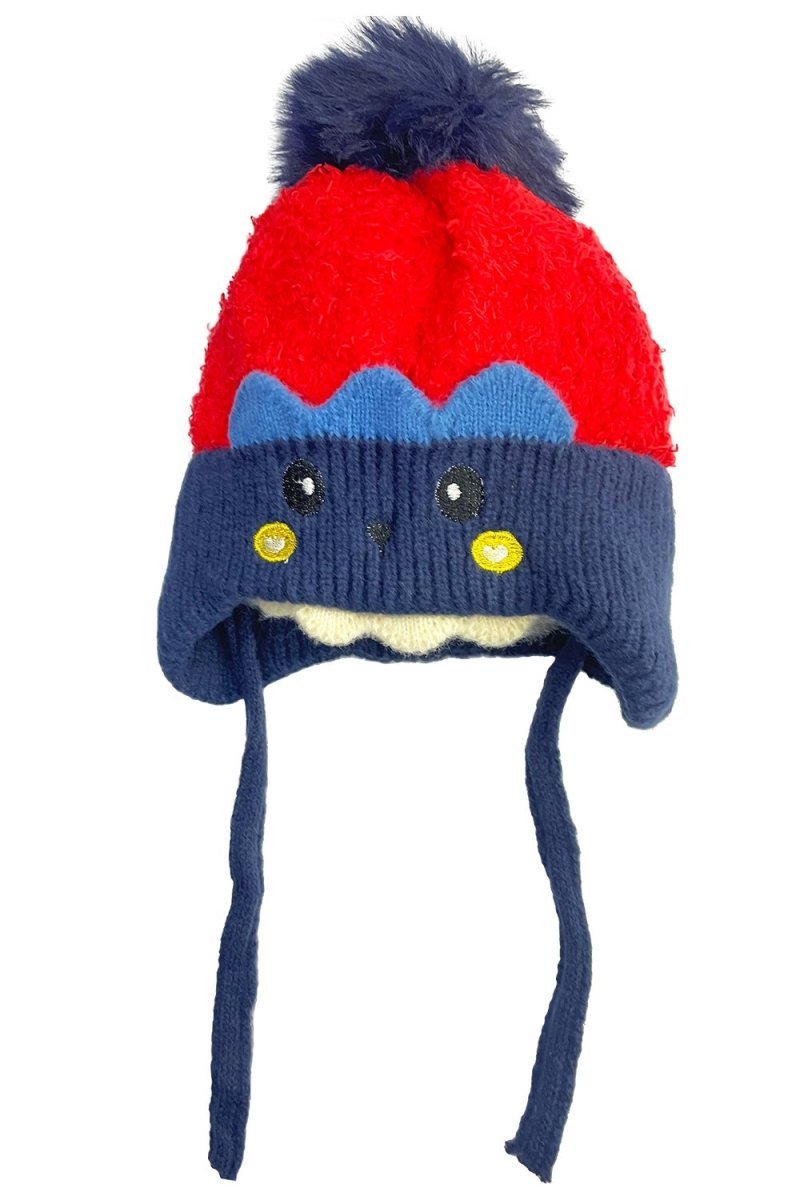 Mini Soul Cutie Bear Navy Knitted Cap With Faux Fur
