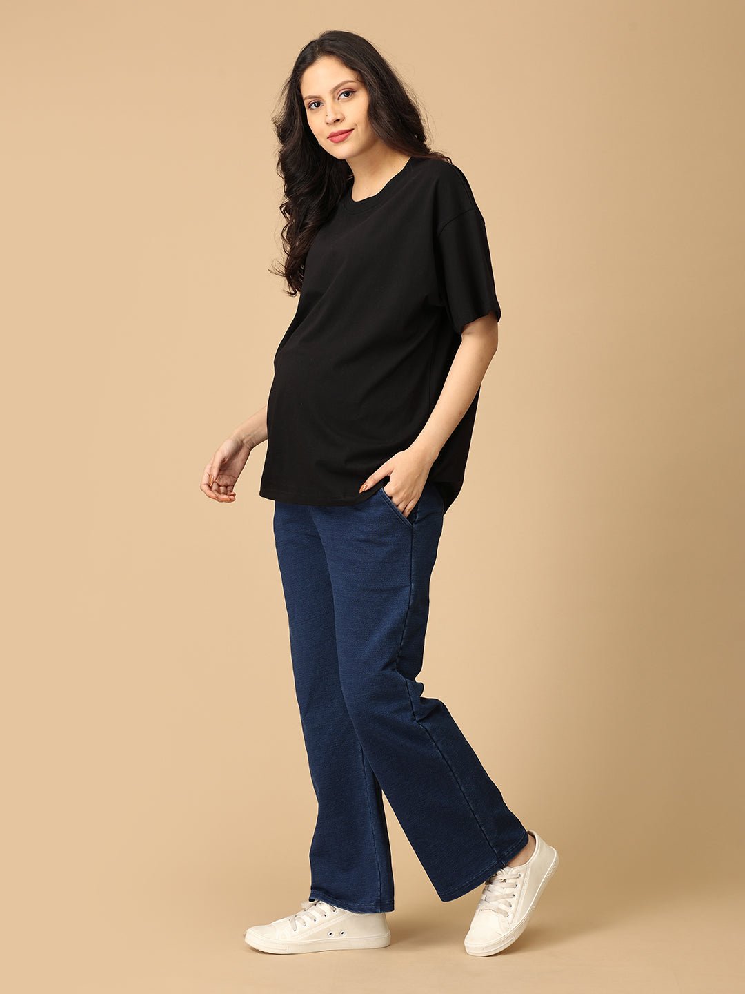  Knit Maternity Denim with Belly Support Dark Blue