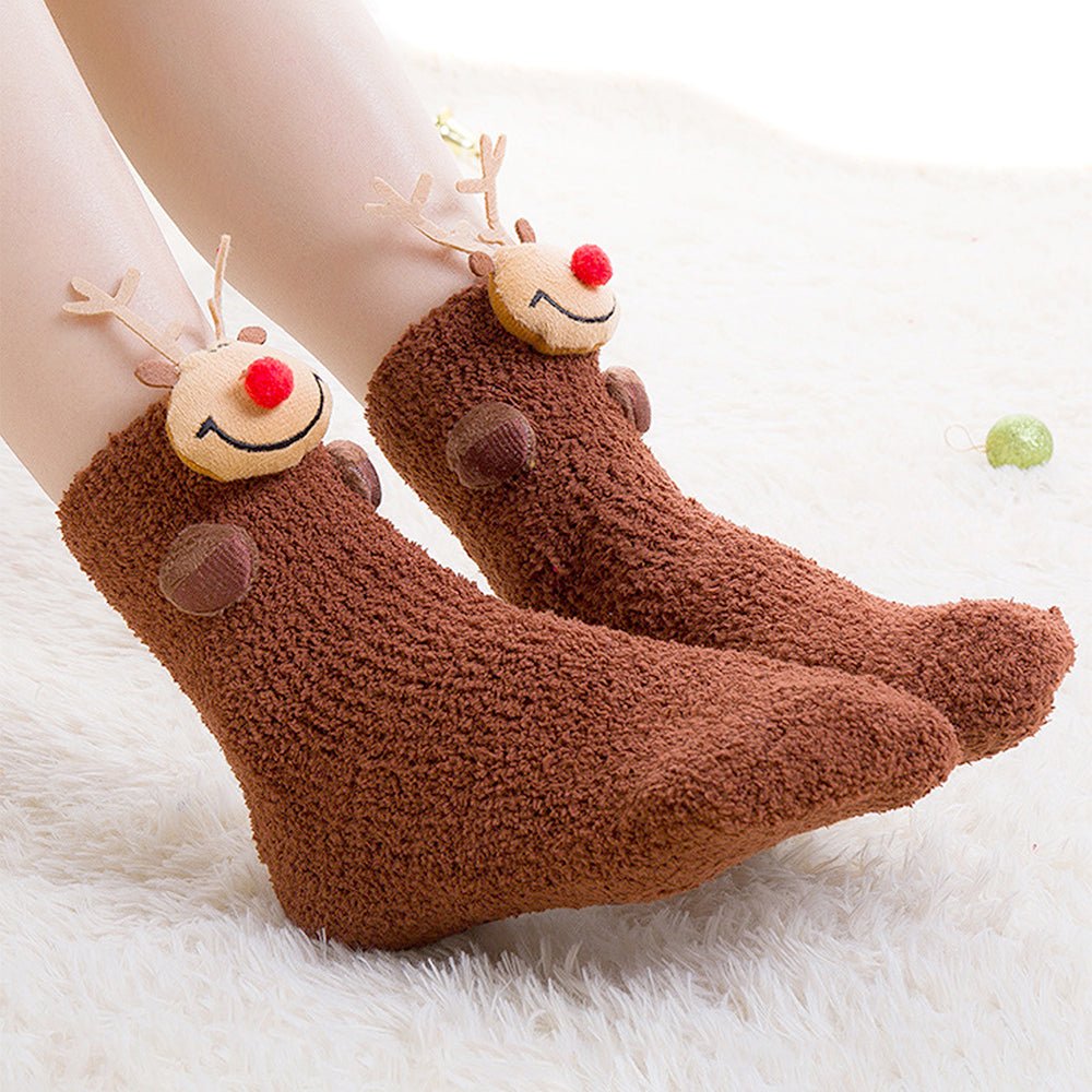 Little Surprise Box Dark Brown Reindeer Xmas Tree Theme Woolen Socks
