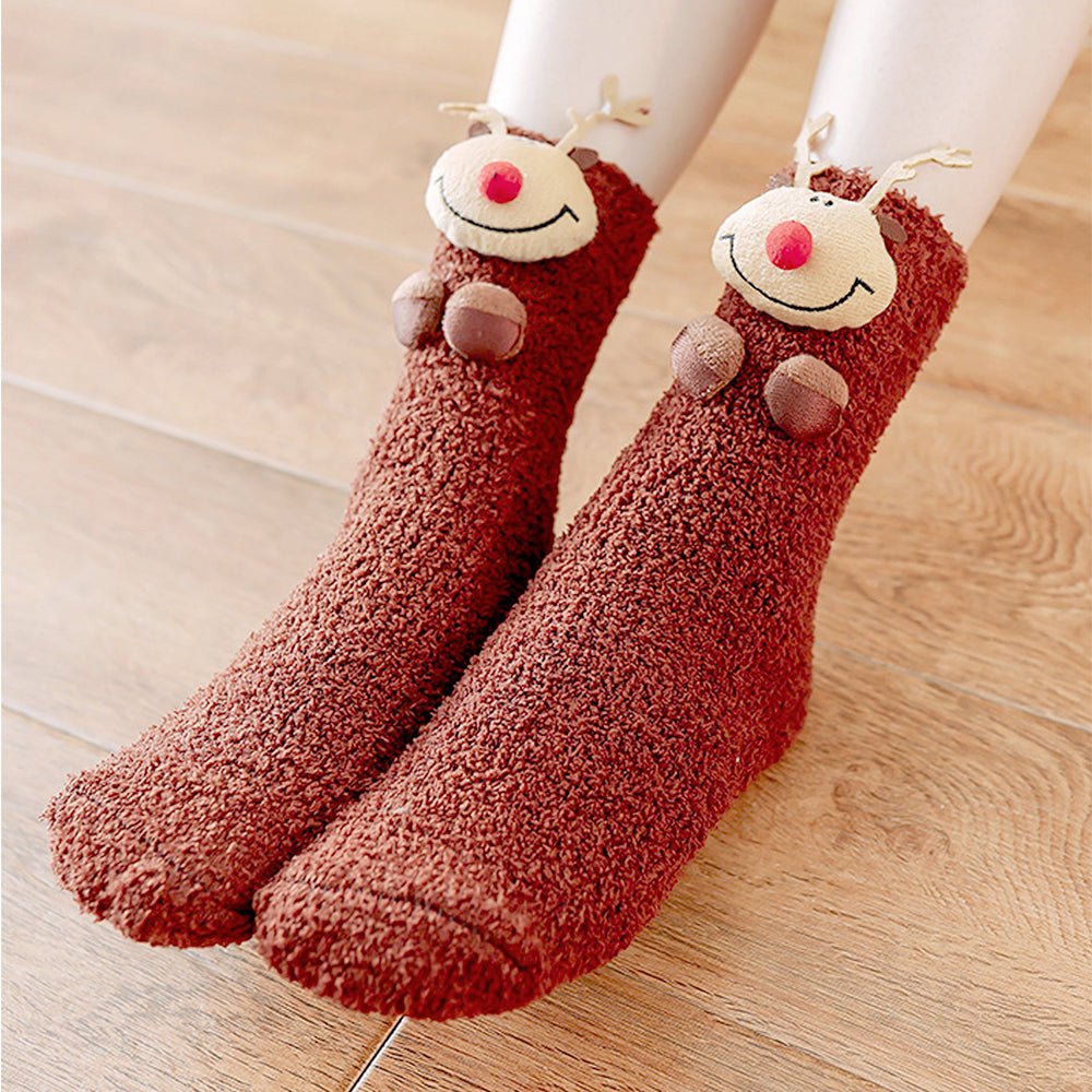 Little Surprise Box Dark Brown Reindeer Xmas Tree Theme Woolen Socks