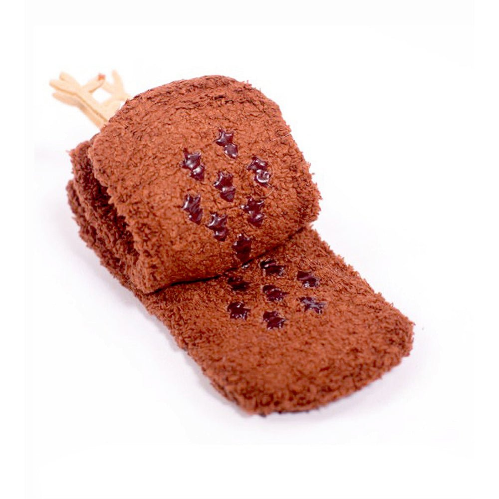Little Surprise Box Dark Brown Reindeer Xmas Tree Theme Woolen Socks