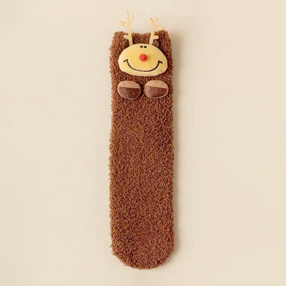 Little Surprise Box Dark Brown Reindeer Xmas Tree Theme Woolen Socks