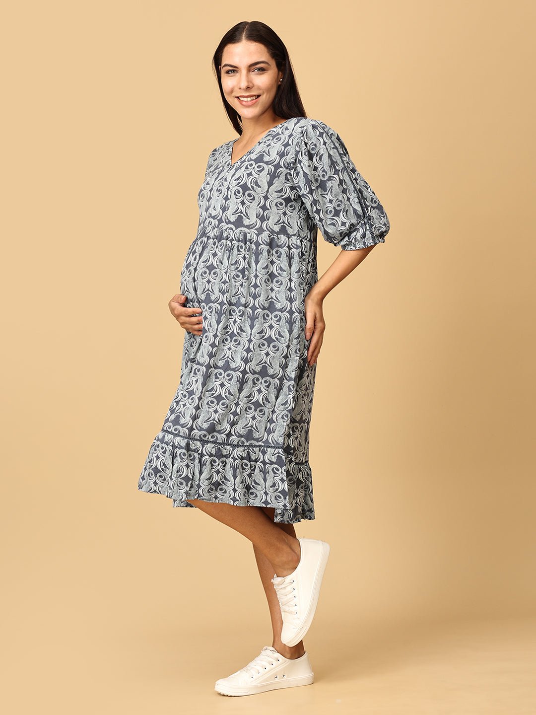  Darling Escape Maternity and Nursing Tier Dress Teal