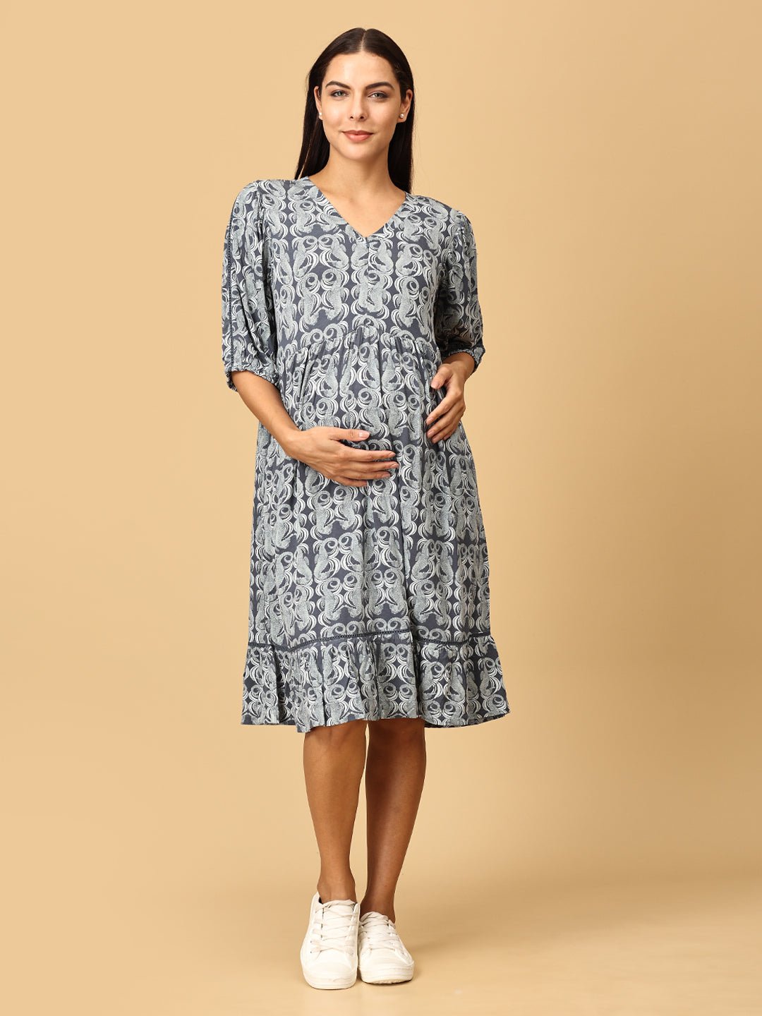  Darling Escape Maternity and Nursing Tier Dress Teal