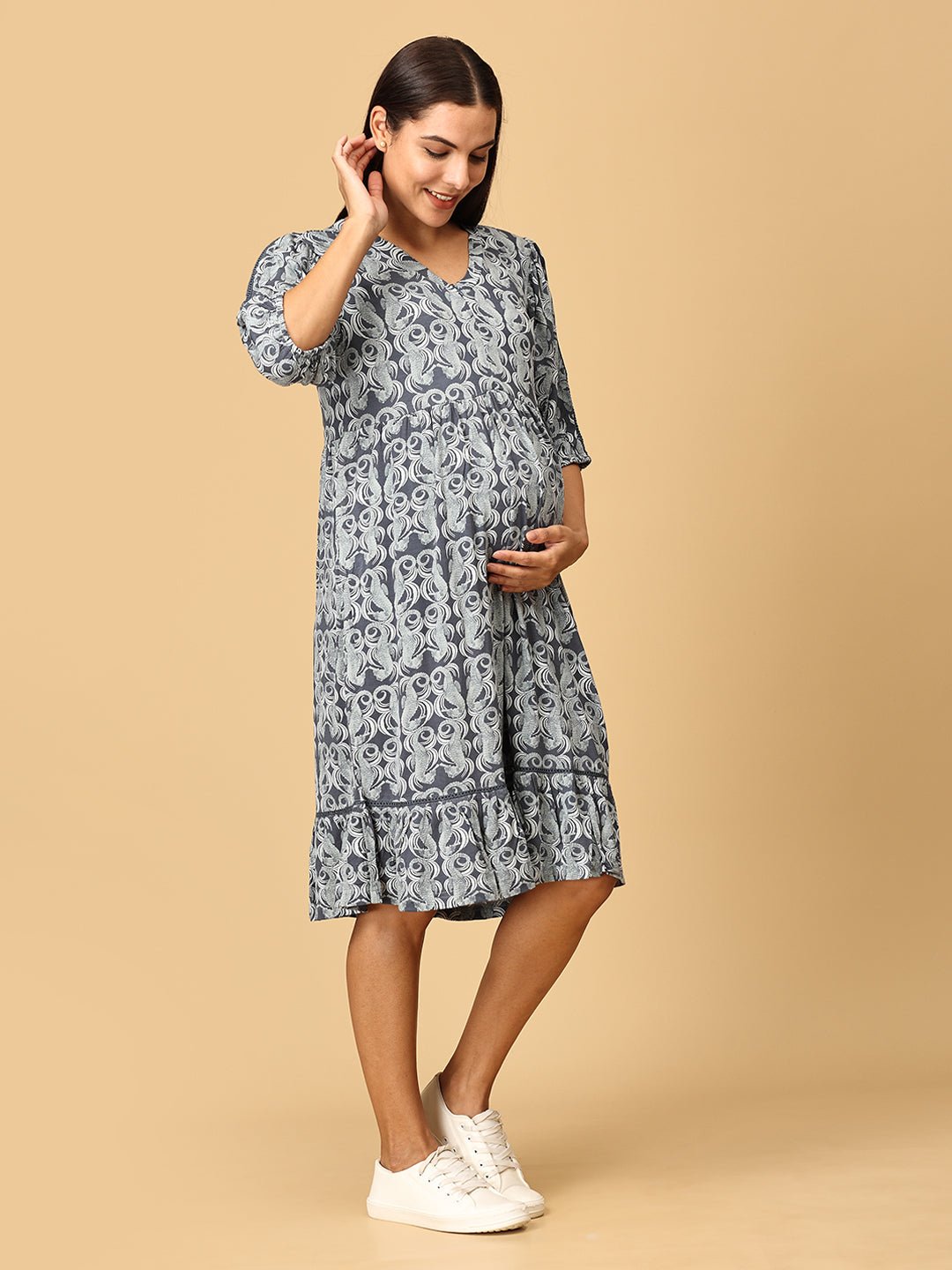  Darling Escape Maternity and Nursing Tier Dress Teal