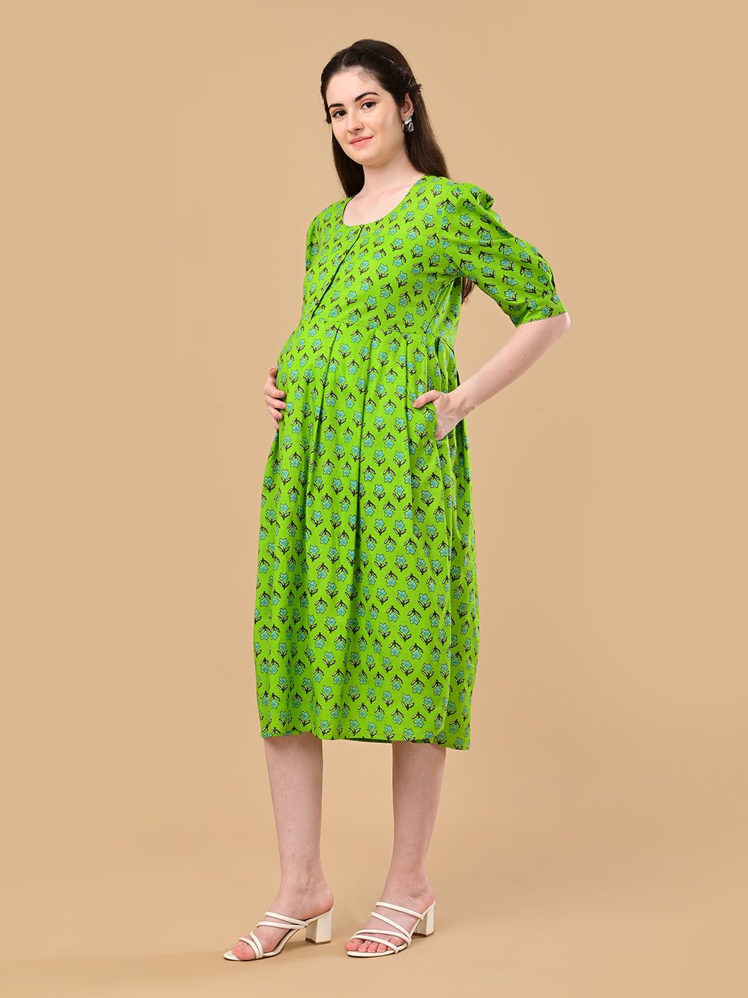  Dewy Drift Maternity and Nursing Dress Green