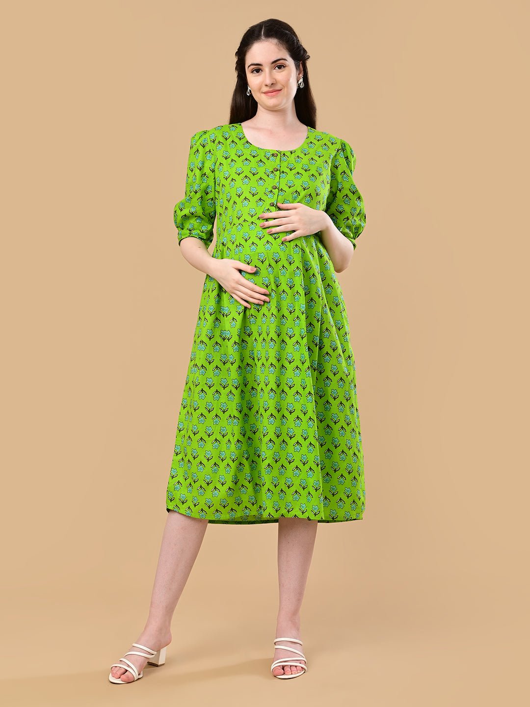  Dewy Drift Maternity and Nursing Dress Green