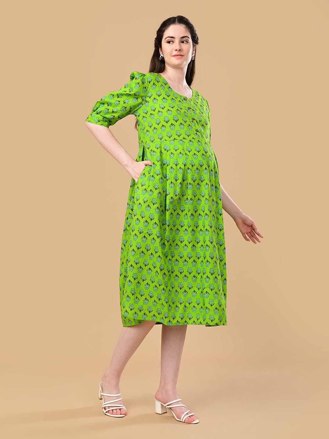 Dewy Drift Maternity and Nursing Dress Green