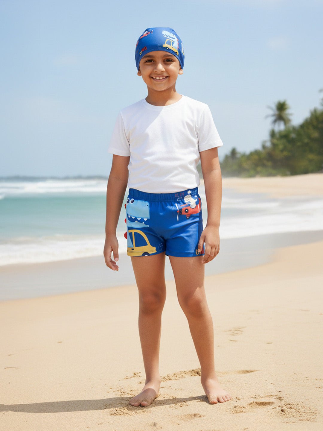 Dino Drive 'N' Dive Boys Swim Shorts With Cap Set