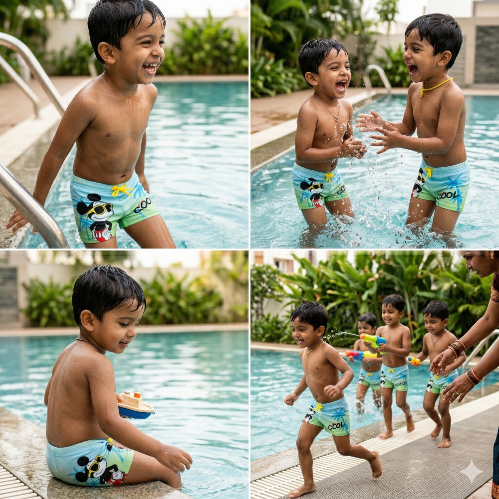 Mickey Boys Character Print Polyester Spandex Swim Trunks