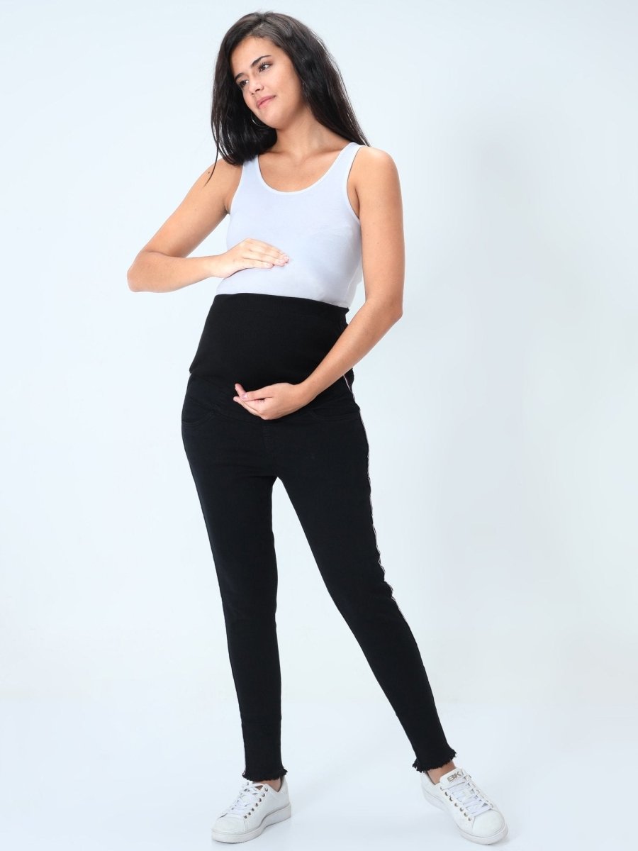  Distress Taped Maternity Denims with Belly Support Black