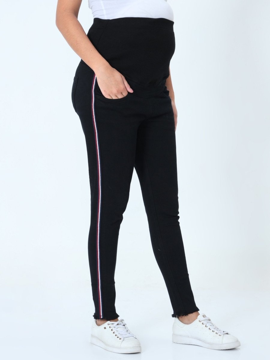  Distress Taped Maternity Denims with Belly Support Black