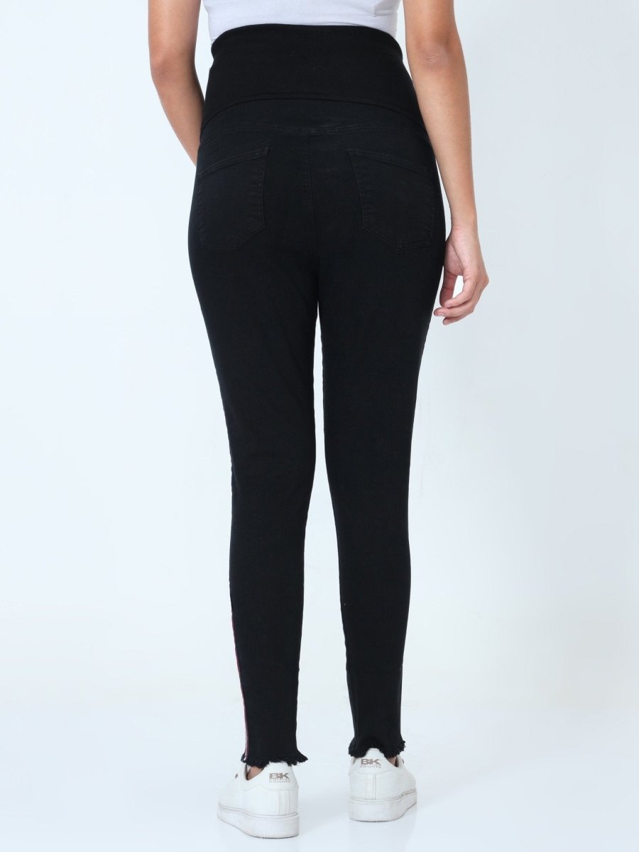  Distress Taped Maternity Denims with Belly Support Black