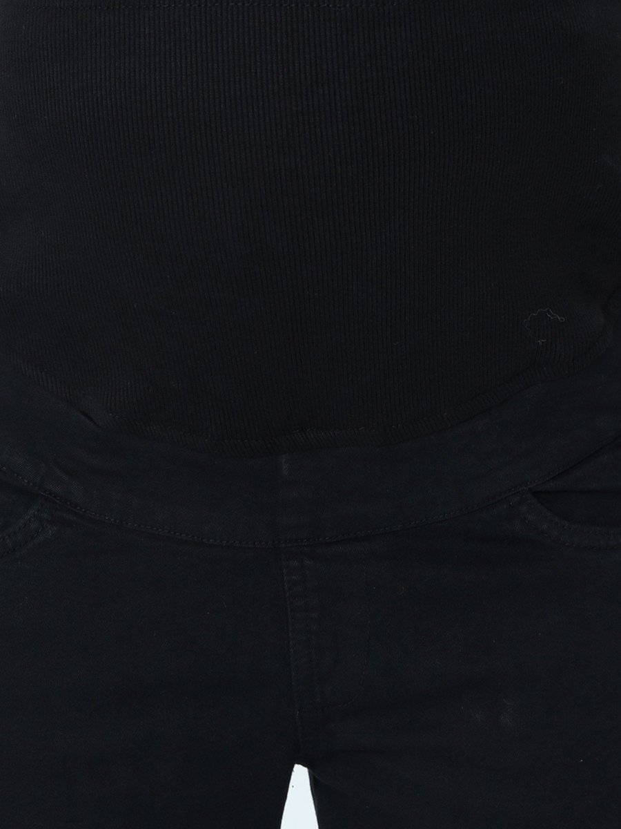  Distress Taped Maternity Denims with Belly Support Black