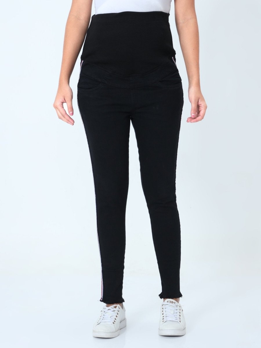  Distress Taped Maternity Denims with Belly Support Black