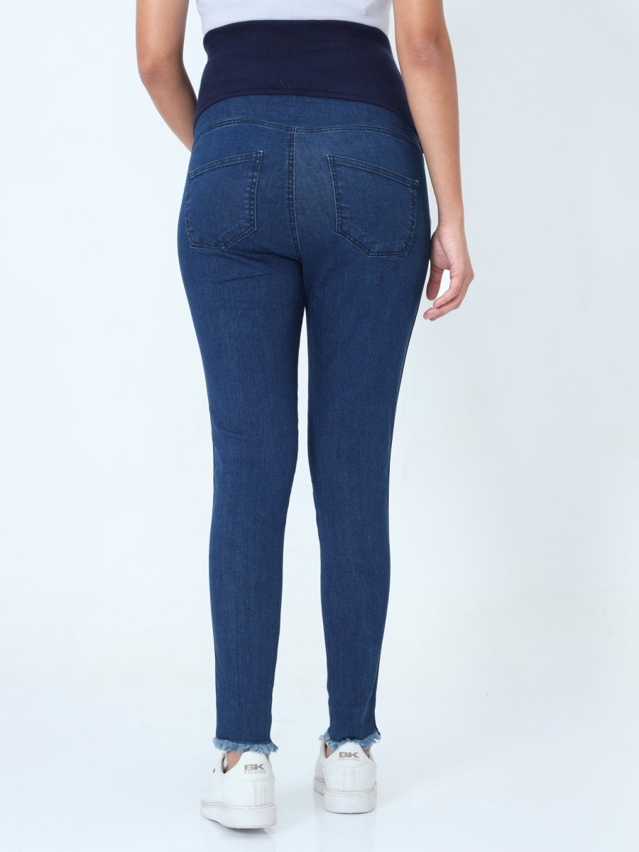  Distress Taped Maternity Denims with Belly Support Blue