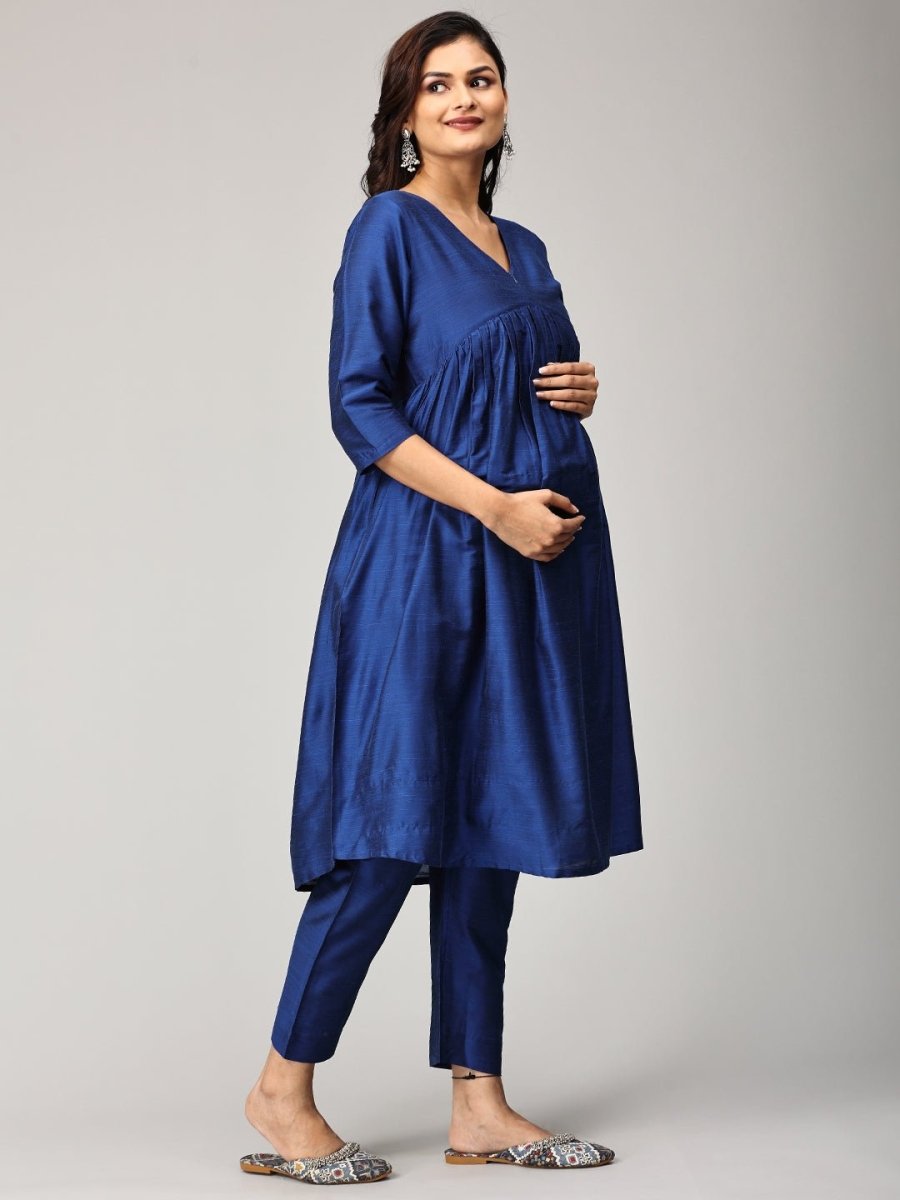  Diva Blue Maternity and Nursing Silk Kurta Set Blue