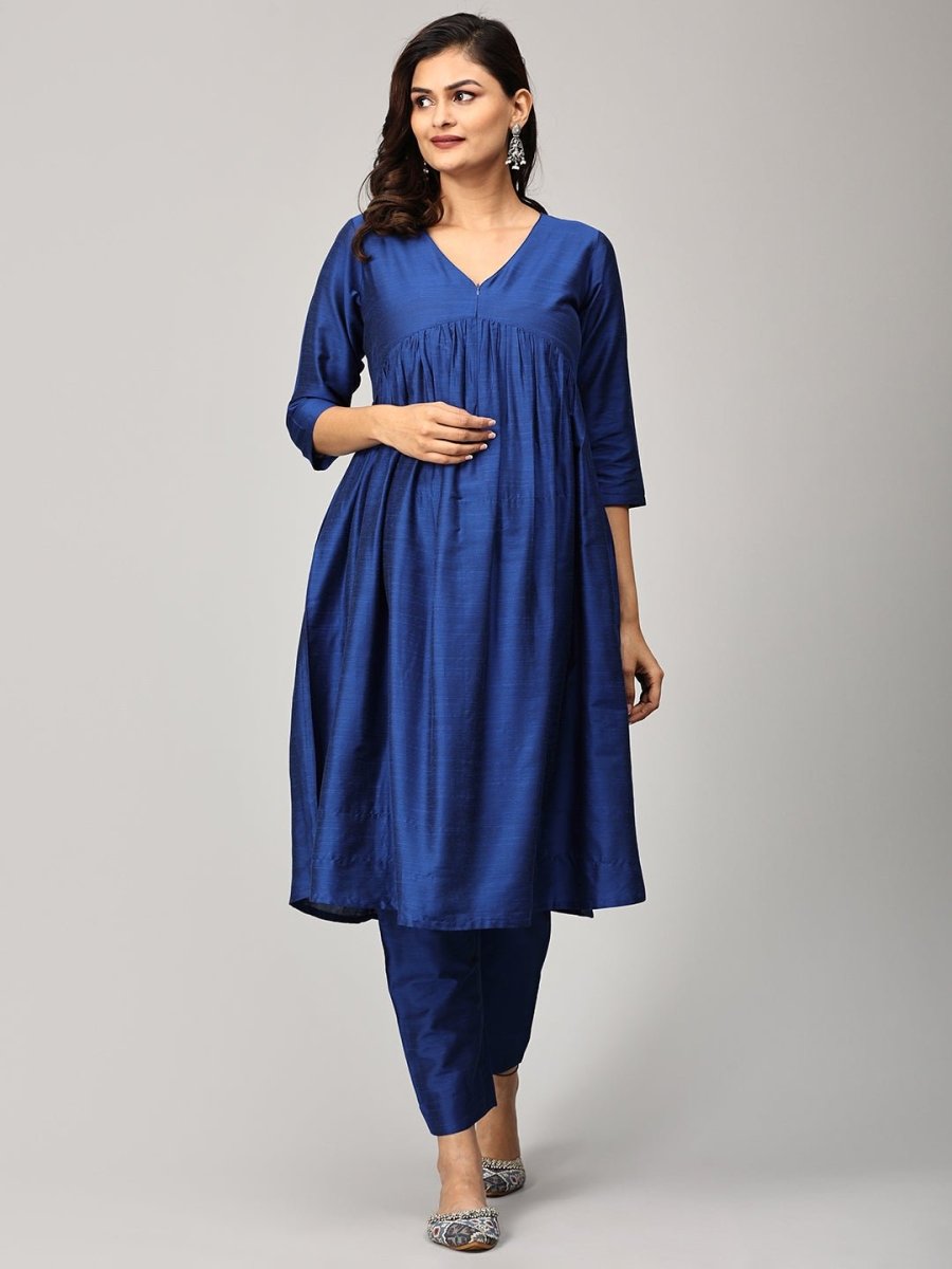  Diva Blue Maternity and Nursing Silk Kurta Set Blue